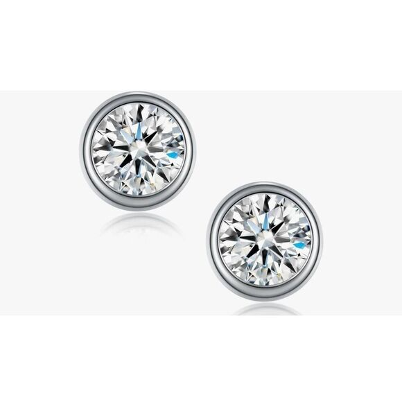 CERTIFIED~2 Carat Genuine Moissanite Round Bezel Set Stud  CERTIFIED~2 Carat Genuine Moissanite Round Bezel Set Stud Earrings